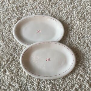 Rae Dunn White Oval Plates with Red Joy Text